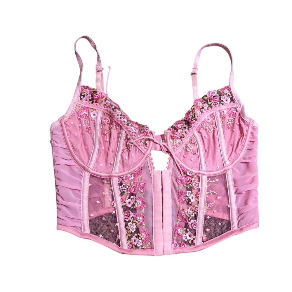Floral Embellished Pink Bustier